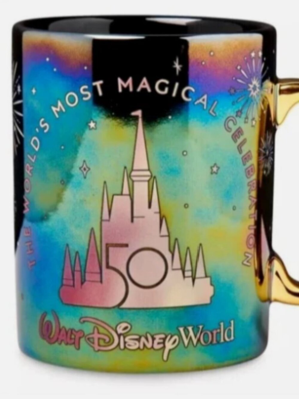 NWT Disney World 50th Anniversary Grand Finale Celebration Iridescent Chrome Mug
